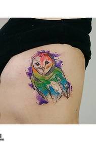 patró de tatuatge de mussol aquarel·la del ventre