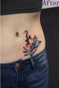 fashion women's abdomen pretty lotus tattoo pattern picture