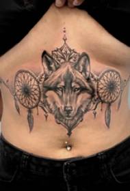 абдоминална девојчиња за тетоважа на стомакот, цртани соништа и слики од тетоважа на глави од волк