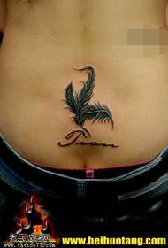 Modello di tatuaggio piuma floreale inglese addominale