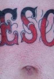 Abdominal Black and Red Letter Tattoo Patroon
