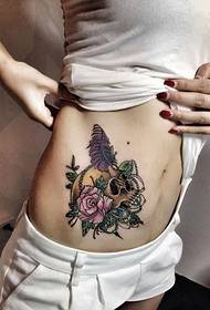cintura de beleza de moda patrón de tatuaje de calavera de rosa de cintura 29077-Tatuaje de plumas de cintura de cintura sexy de pavo real