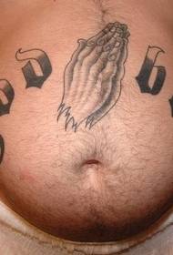 vientre negro en el patrón de tatuaje de mano de oración de vientre negro