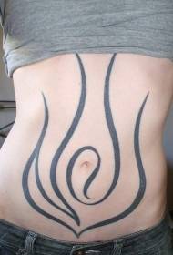 腹部簡單的黑色曲線紋身圖案