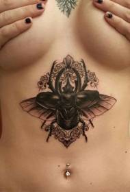 abdominales schwarzes Insekt-Blumentätowierungsmuster