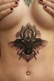 patrón de tatuaje de flor de insecto negro abdominal