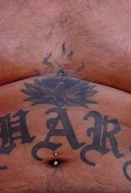 abdominal sort lotus og bokstav tatoveringsmønster