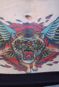 Κοιλιά θυμωμένος φτερό φλόγα τίγρης τατουάζ μοτίβο