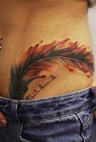 sexy color feather tattoo on the waist