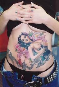 Schönheit Meerjungfrau Muster gemalt Tattoo Bild auf dem Bauch 29870 - Bauch niedlich schöne Kätzchen Tattoo Bild Bild