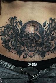 Bauch Schädel Rose Tattoo Muster