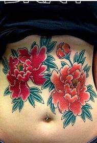 female belly peony tattoo pattern picture