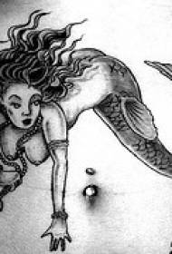 Vzor tetovania brušnej čiernej a bielej morskej panny