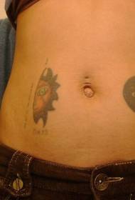 abdomen colored sun and moon tattoo pattern