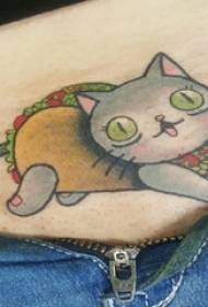 barriga de meninas pintada linhas simples desenhos animados gato e comida fotos de tatuagem