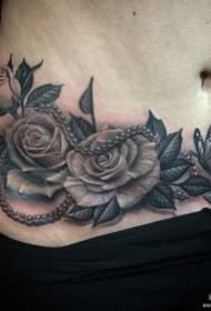 buik Europa roos pêrel vlinder swart grys tattoo patroon
