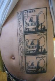 Abdomen nga Black and White House Tattoo Pattern