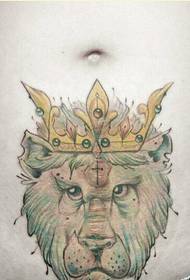 Persona ventro dominanta leono krono tatuaje ŝablono bildo