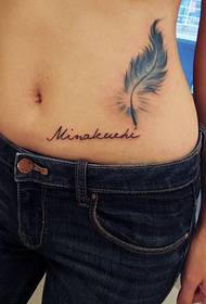 beauty waist feather writing tattoo work