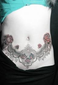 Sexy Lace Rose Personality Abdomen Tattoo Pattern