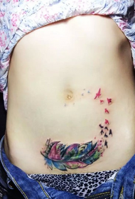 girl abdomen good-looking feather tattoo