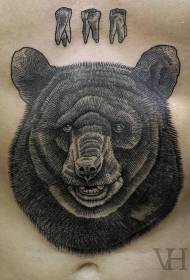 zwarte lijn beer en bear tooth tattoo patroon