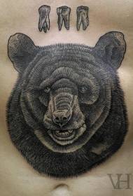 modello di tatuaggio linea nera orso e orso dente