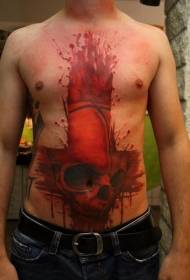 trbuh čudan uzorak tetovaže crvene lubanje