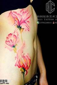 Abdominal Pink Flower Tattoo Pattern