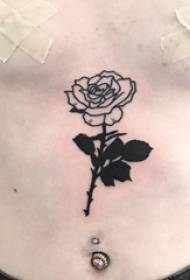 момчета коремче черна проста линия растение литературна роза татуировка картина