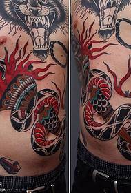 abdominale geverfde slang speel fakkels tatoeëerpatroon