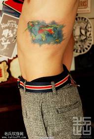 Side belly painted map tattoo pattern