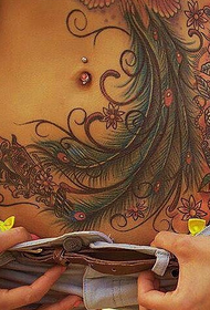 убавина полна со прекрасна шема на тетоважи со пердуви Феникс Daquan 28947 - секси убавина за стомак, феникс, череп за тетоважа