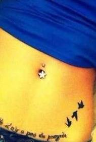 belly bird and English tattoo pattern