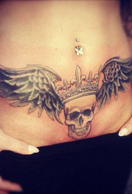 Beauty belly fashion cool skull wings tattoo pattern