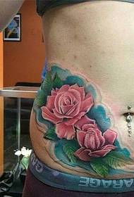 सेक्सी महिला पेट राम्रो देखिरहेको रंग गुलाब टैटू चित्र
