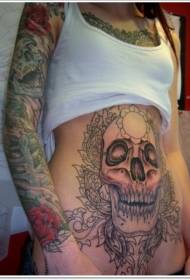 abdomen black skull with van Gogh tattoo pattern