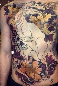 modello di tatuaggio classico dinosauro floreale pancia piena