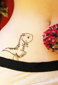 ọmọbirin ikun kekere apẹẹrẹ dinosaur tatuu apẹrẹ aworan