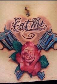szexi női hasa pisztoly rózsa tetoválás minták élvezni a képeket