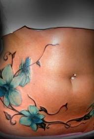 buik mooie blauwe orchidee tattoo patroon