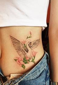 tjej mage vacker svan blomma tatuering