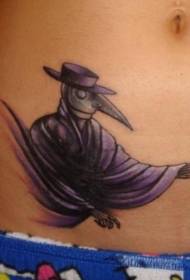 Vatsanvärinen lintu ihmisen kallon naamion tatuointikuvio