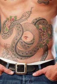 Bauch schwaarz Schlaang mat Blummen Tattoo Muster