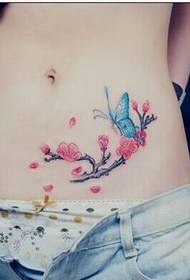 image de modèle de tatouage couleur sexy ventre femme prune et papillon