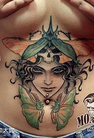 Patrón de tatuaxe de mariposa cara de abdome