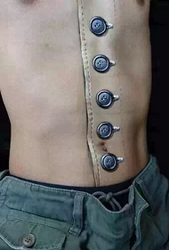 lalaki nga dughan ug tiyan nga makatarunganon nga buton nga tattoo