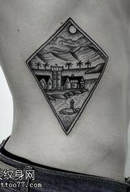 腹部的三角风景纹身图案