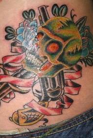 pistola a colori addominali e disegno del tatuaggio del cranio