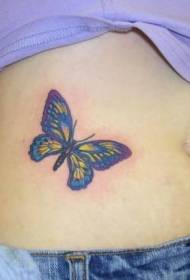 abdomen tatuaje de mariposa azul oscuro y amarillo patrón